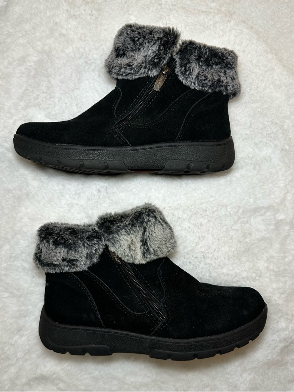 KHOMBU Jessica All Weather Faux Fur Cuff Ankle Boots Black Suede Leather 8